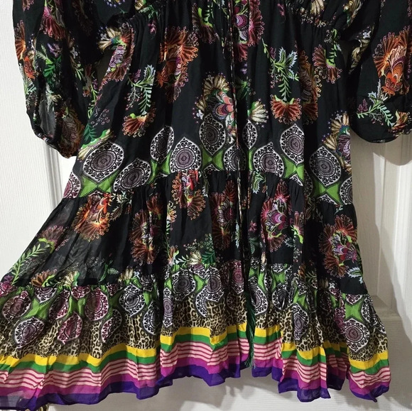 ALEXIS Holli Tapestry Print Mini Dress, Boho Peasant Dress w/Tassle Ties, EUC! - Picture 8 of 16